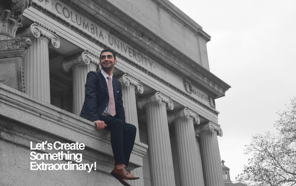 Kamyar Vazir sitting outside Columbia University’s Low Library